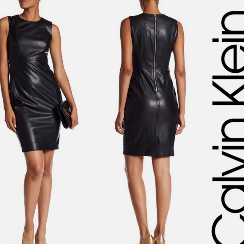 Calvin Klein Black Leather Midi Dress